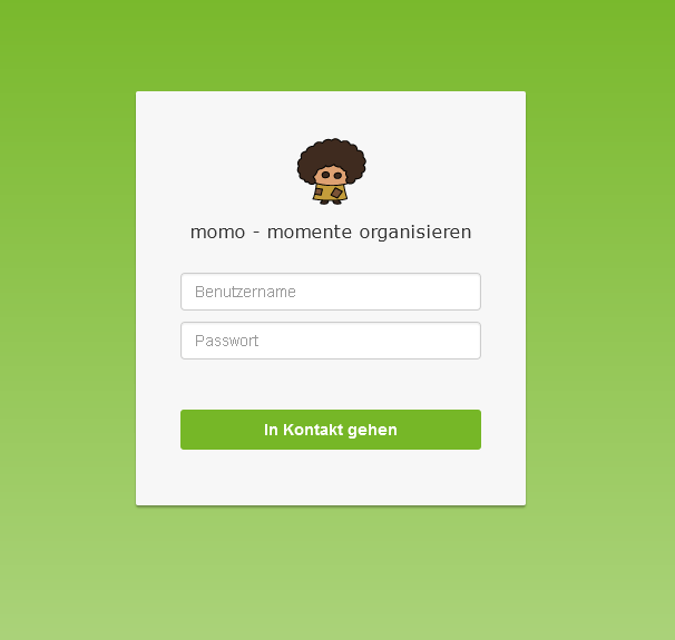 Screenshot der momo Software Login-Ansicht